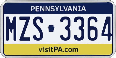 PA license plate MZS3364