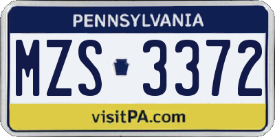 PA license plate MZS3372