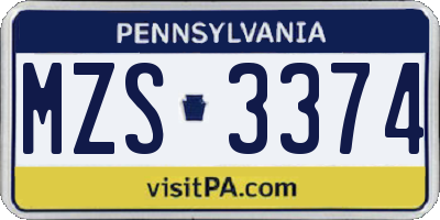 PA license plate MZS3374