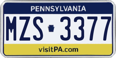 PA license plate MZS3377