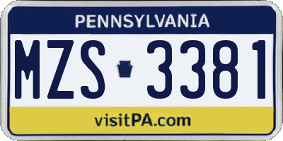 PA license plate MZS3381