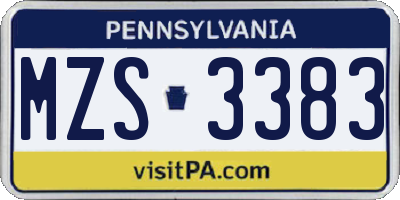PA license plate MZS3383