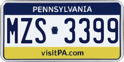 PA license plate MZS3399