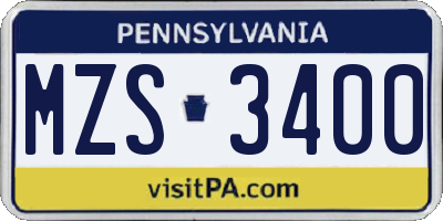 PA license plate MZS3400