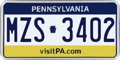 PA license plate MZS3402