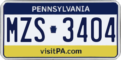 PA license plate MZS3404