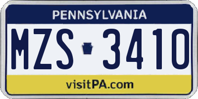 PA license plate MZS3410