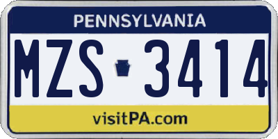 PA license plate MZS3414