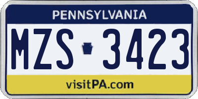 PA license plate MZS3423