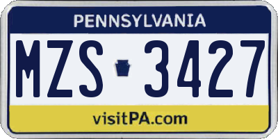 PA license plate MZS3427