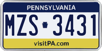 PA license plate MZS3431