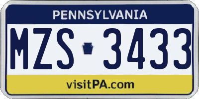 PA license plate MZS3433