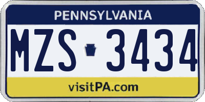 PA license plate MZS3434
