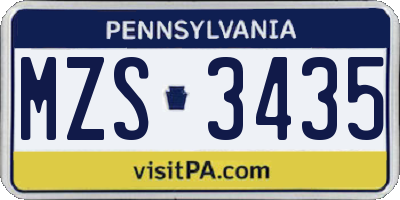 PA license plate MZS3435