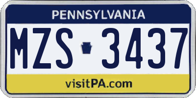PA license plate MZS3437