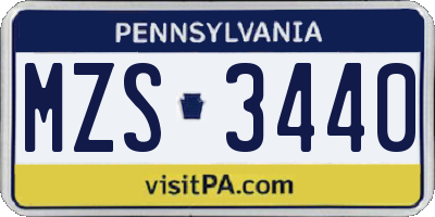 PA license plate MZS3440