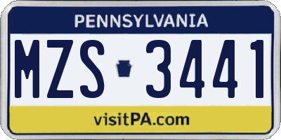 PA license plate MZS3441