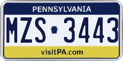 PA license plate MZS3443