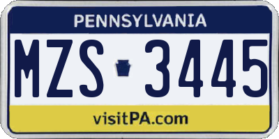 PA license plate MZS3445