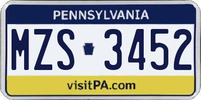 PA license plate MZS3452