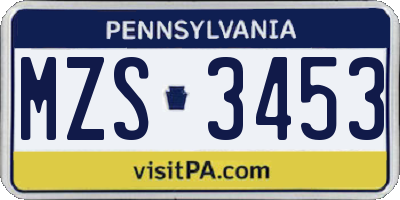 PA license plate MZS3453