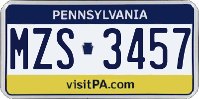 PA license plate MZS3457