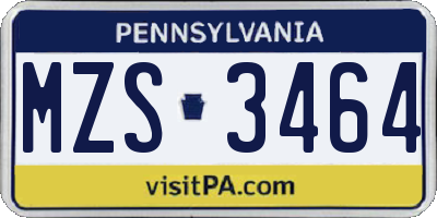 PA license plate MZS3464