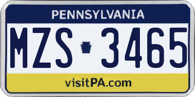PA license plate MZS3465