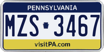 PA license plate MZS3467