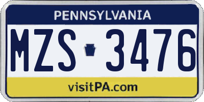 PA license plate MZS3476