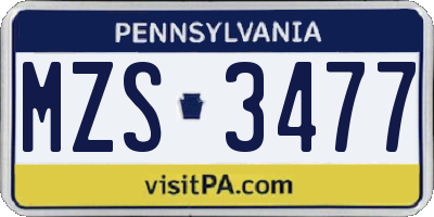 PA license plate MZS3477