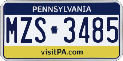 PA license plate MZS3485