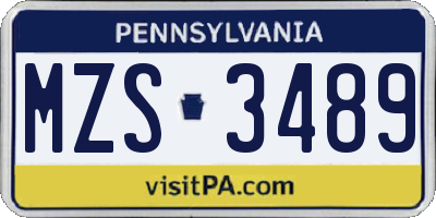 PA license plate MZS3489
