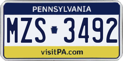 PA license plate MZS3492