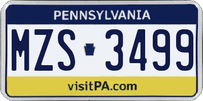 PA license plate MZS3499