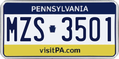 PA license plate MZS3501