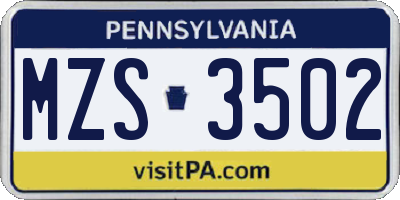 PA license plate MZS3502