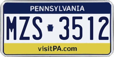 PA license plate MZS3512