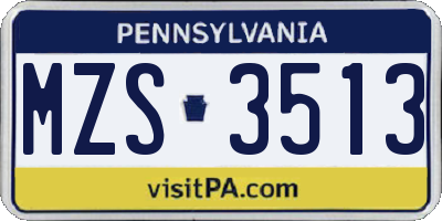 PA license plate MZS3513