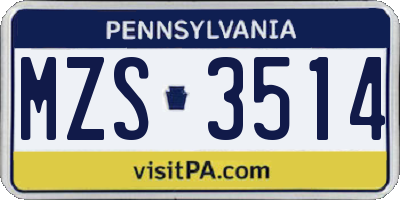 PA license plate MZS3514