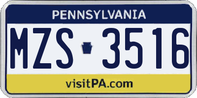 PA license plate MZS3516