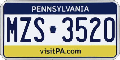 PA license plate MZS3520