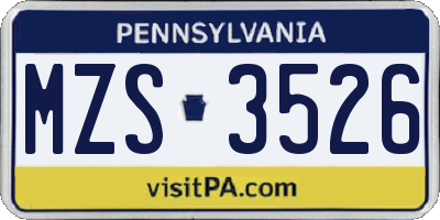 PA license plate MZS3526