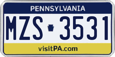 PA license plate MZS3531
