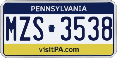 PA license plate MZS3538