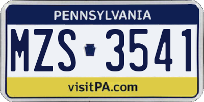 PA license plate MZS3541