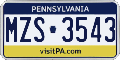PA license plate MZS3543