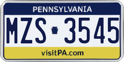 PA license plate MZS3545