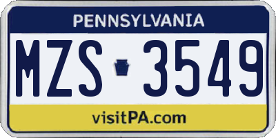 PA license plate MZS3549