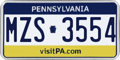 PA license plate MZS3554